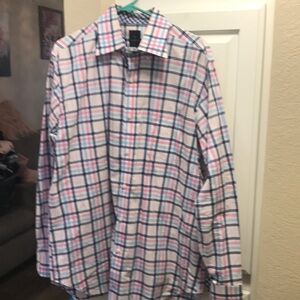 Mens Tailorbyrd collection 100% cotton white,pink &blue plaid button down shirt